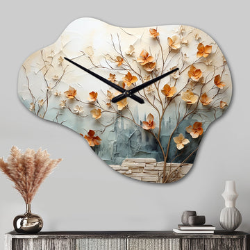 Peach Grey Maple Tree Whispering Maple I - Asymmetric Metal Wall Clock